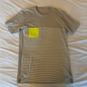 Men's Duvin Beige Striped Shirt with Yellow Accent